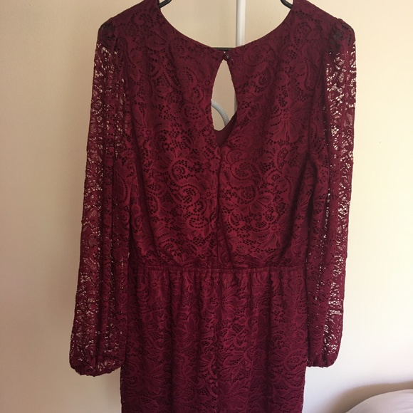 Maurices Maroon Long-Sleeve Lace Romper - Picture 3 of 4